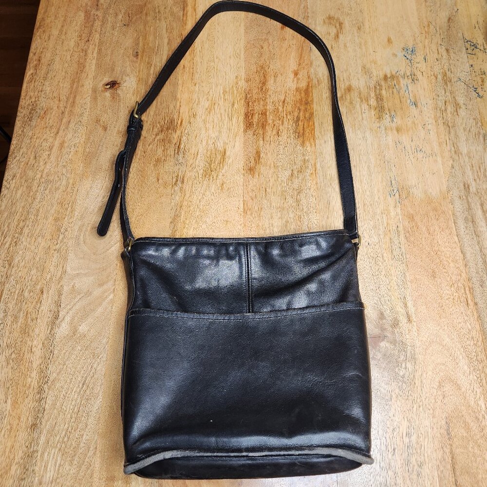 Vintage Black Leather Coach Bucket Shoulder Bag